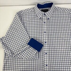Paul Fredrick Mens Classic Fit Blue White Plaid Cotton Dress Shirt 18 36